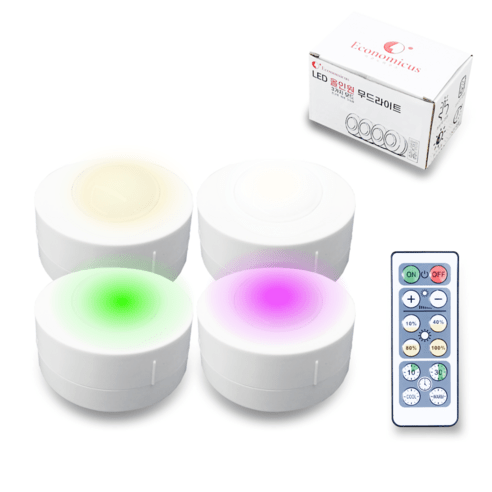 이코노미쿠스 LED 무선 붙이는 간접 조명 무드등 전등 수면등, 본품 (조명4개 + 리모컨1개)