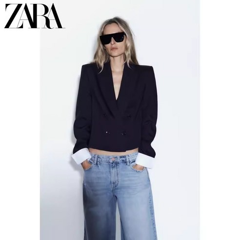 ZARA 여자신상 숏재킷 캐주얼 배색 블레이져 23Y226