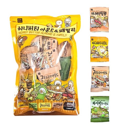 이호 편의점 간식 배달 허니버터 와사비맛아몬드 군옥수수맛 4종맛 믹스 허니버터아몬드 와사비맛아몬드 군옥수수맛 허니버터땅콩 4종 믹스 아몬드, 3개, 250g
