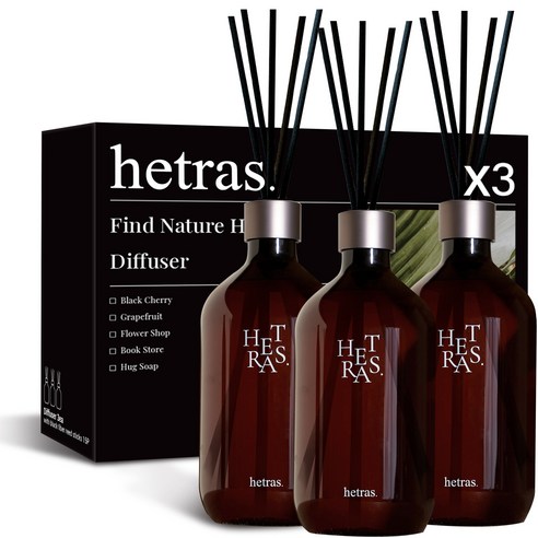 헤트라스 프리미엄 대용량 디퓨저 선물세트, 블랙 체리, 500ml, 3개