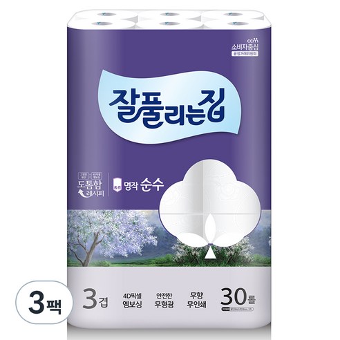잘풀리는집 명작순수 3겹 화장지, 30m, 30개입, 1개