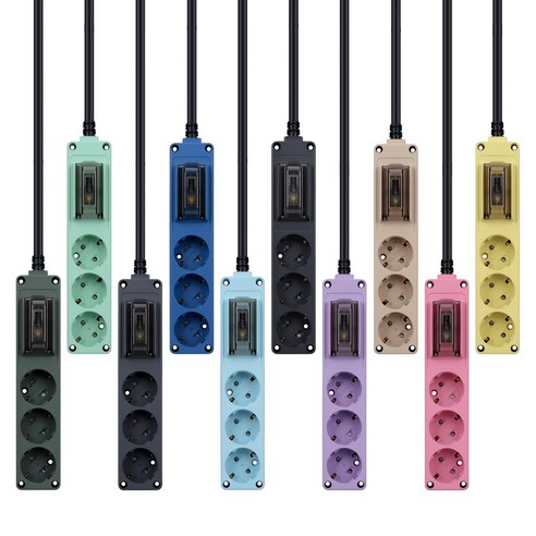 현대 고용량 멀티탭 오브제 국산 4000W 누전차단 과부하차단 멀티콘센트 3구 10컬러, 1개, 블루, 3m