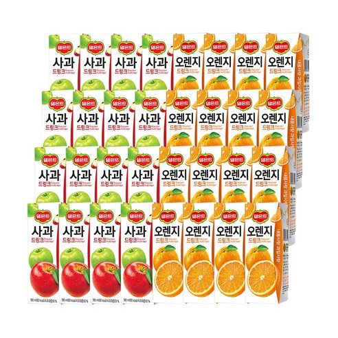 델몬트 드링크 사과 + 오렌지 2종 혼합 / 과일 팩 음료, 32개, 190ml