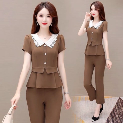 Yanrz 여성 빅사이즈 여름 정장 바지 세트 직업 통근 투피스 24CY506N202