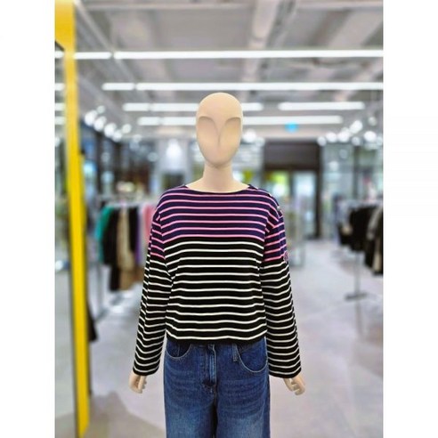 럭키슈에뜨 투톤 스트라이프 보트넥 티셔츠 LFTAA23230PIX
