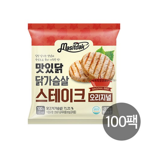 [랭킹닭컴] 맛있닭 닭가슴살 스테이크 오리지널, 100g, 18개