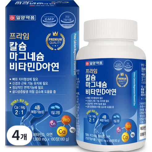 일양약품 프라임 칼슘 마그네슘 비타민D 아연 180g, 180정, 4개
