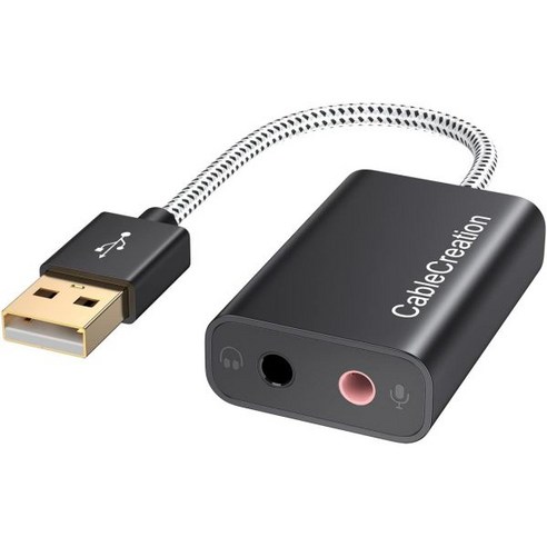 CableCreation 2팩 USB 오디오 어댑터 외부 사운드 카드(3.5mm 헤드폰 및 마, Black USB 2.0*2