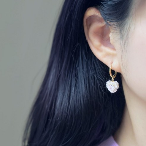 미니 진주 하트큐빅 원터치 귀걸이 세련된 디자인 오피스룩 데일리