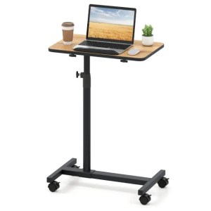 Overbed Table with Lockable Wheels C-Shaped End Table-Brown Overbed Table with Lockable Wheels C-Shaped End Table-Brown