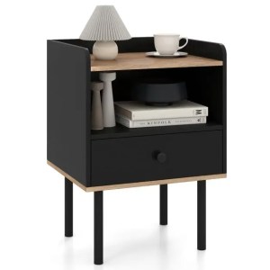 Modern Sofa Side Table with Drawer and Metal Legs for Small Spaces-Black-1 Piece Modern Sofa Side Table with Drawer and Metal Legs for Small Spaces-Black-1 Piece