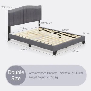 Modern Upholstered Bed Frame with Headboard and Wooden Slat Support-Double Size Modern Upholstered Bed Frame with Headboard and Wooden Slat Support-Double Size