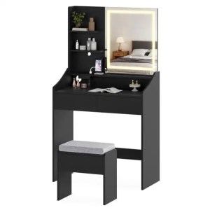 Vanity Desk Set with Built-in Charging Station and Storage Drawers-Black Vanity Desk Set with Built-in Charging Station and Storage Drawers-Black