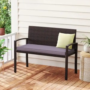 Patio Rattan Loveseat Wicker 2-Seat Bench with Soft Seat Cushion-Grey Patio Rattan Loveseat Wicker 2-Seat Bench with Soft Seat Cushion-Grey