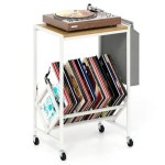 Rolling Record Player Stand with Vinyl Storage and Magazine Holder-Natural Rolling Record Player Stand with Vinyl Storage and Magazine Holder-Natural