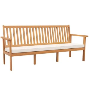 Outdoor Acacia Wood Bench 3-Seat Patio Bench with Removable Seat Cushion-White Outdoor Acacia Wood Bench 3-Seat Patio Bench with Removable Seat Cushion-White