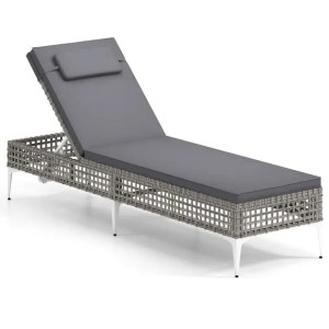 Patio Chaise Lounge PE Wicker Reclining Sun Lounger with 6-Level Adjustable Backrest-Grey-1 Piece Patio Chaise Lounge PE Wicker Reclining Sun Lounger with 6-Level Adjustable Backrest-Grey-1 Piece