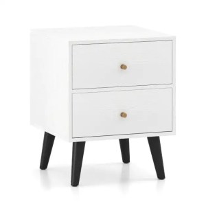 Mid Century Modern Bedside Table with Storage and Raised Support Legs-White Mid Century Modern Bedside Table with Storage and Raised Support Legs-White