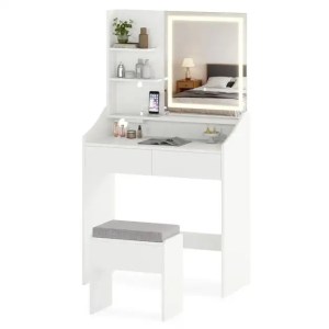 Vanity Desk Set with Built-in Charging Station and Storage Drawers-White Vanity Desk Set with Built-in Charging Station and Storage Drawers-White