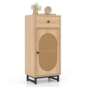 PE Rattan Storage Cabinet with Adjustable Foot Pads and Anti-toppling Kit-Natural PE Rattan Storage Cabinet with Adjustable Foot Pads and Anti-toppling Kit-Natural