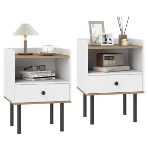 Modern Sofa Side Table with Drawer and Metal Legs for Small Spaces-White-2 Pieces Modern Sofa Side Table with Drawer and Metal Legs for Small Spaces-White-2 Pieces