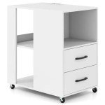 Rolling Nightstand with Storage Drawers and Shelves for Bedroom-White Rolling Nightstand with Storage Drawers and Shelves for Bedroom-White