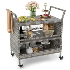 Outdoor Bar Cart 3-Tier Patio Rattan Storage Shelf Wicker Serving Table Outdoor Bar Cart 3-Tier Patio Rattan Storage Shelf Wicker Serving Table