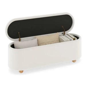 Oval storage bench with fold-down cover, upholstered ottoman stool, bench seat 139cm long Oval storage bench with fold-down cover, upholstered ottoman stool, bench seat 139cm long