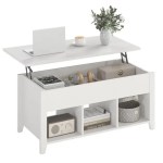 Rising Center Table with Lift Top Hidden Compartment-Off White Rising Center Table with Lift Top Hidden Compartment-Off White