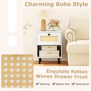 Boho Style Bedroom Nightstand with Drawer and Open Compartment, Classic Cabinet with Metal Legs and Anti-Tip 40x30x52 cm 1 Piece Boho Style Bedroom Nightstand with Drawer and Open Compartment, Classic Cabinet with Metal Legs and Anti-Tip 40x30x52 cm 1 Piece