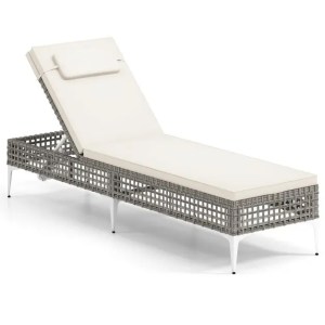 Patio Chaise Lounge PE Wicker Reclining Sun Lounger with 6-Level Adjustable Backrest-White-1 Piece Patio Chaise Lounge PE Wicker Reclining Sun Lounger with 6-Level Adjustable Backrest-White-1 Piece