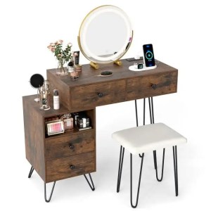 Makeup Vanity Desk with Rotatable Mirror and 4 Pull-out Drawers-Rustic Brown Makeup Vanity Desk with Rotatable Mirror and 4 Pull-out Drawers-Rustic Brown