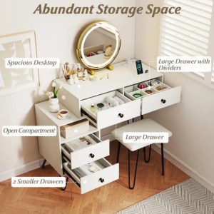 Makeup Vanity Desk with Rotatable Mirror and 4 Pull-out Drawers-White Makeup Vanity Desk with Rotatable Mirror and 4 Pull-out Drawers-White