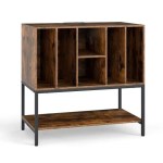 Record Player Stand with Charging Station for Living Room-Rustic Brown Record Player Stand with Charging Station for Living Room-Rustic Brown