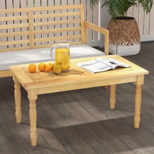 Patio Coffee Table with Solid Teak Wood Structure and Slatted Tabletop Patio Coffee Table with Solid Teak Wood Structure and Slatted Tabletop