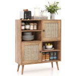 Rattan Buffet Cabinet with 2 Doors and 2 Cubbies-Natural Rattan Buffet Cabinet with 2 Doors and 2 Cubbies-Natural