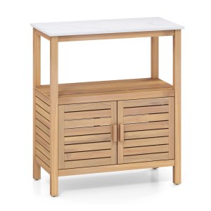 Outdoor Potting Bench Acacia Wood Garden Potting Table Planting Work Bench Station with Louvered Doors Outdoor Potting Bench Acacia Wood Garden Potting Table Planting Work Bench Station with Louvered Doors