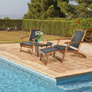 Patio Rattan Folding Lounge Chair with Acacia Wooden Frame Retractable Footrest Patio Rattan Folding Lounge Chair with Acacia Wooden Frame Retractable Footrest