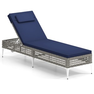 Patio Chaise Lounge Chair with 6-Level Adjustable Backrest and Headrest for Poolside-Navy Patio Chaise Lounge Chair with 6-Level Adjustable Backrest and Headrest for Poolside-Navy