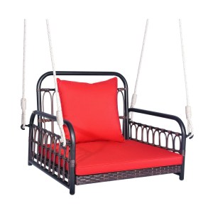 Patio Rattan Porch Swing Hammock Chair with Seat Cushion-Red Patio Rattan Porch Swing Hammock Chair with Seat Cushion-Red