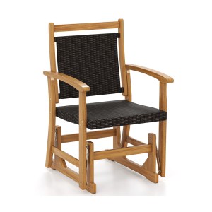 Patio Rattan Glider Chair with Acacia Wood Frame and Wicker Seat Back Patio Rattan Glider Chair with Acacia Wood Frame and Wicker Seat Back