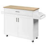Rolling Kitchen Island Cart with Towel and Spice Rack-White Rolling Kitchen Island Cart with Towel and Spice Rack-White