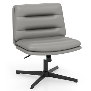 Office Chair with Comfortable Seat and Backrest, Synthetic Leather Armless Chair with Cross Base Grey Office Chair with Comfortable Seat and Backrest, Synthetic Leather Armless Chair with Cross Base Grey