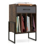 Record Player Stand Turntable Stand with Drawer and Record Holder-Brown Record Player Stand Turntable Stand with Drawer and Record Holder-Brown