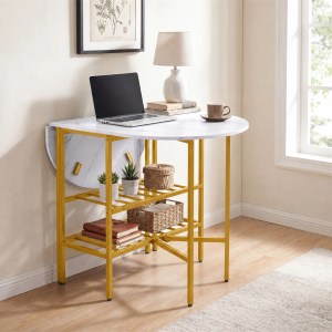 Oval folding table for 4 people, 2 shelves, metal frame, space-saving, 110x70x76cm, white Oval folding table for 4 people, 2 shelves, metal frame, space-saving, 110x70x76cm, white