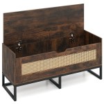 Rattan shoe cabinet, woven shoe bench with upholstered seat, rustic brown Rattan shoe cabinet, woven shoe bench with upholstered seat, rustic brown