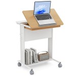 Rolling Portable Desk Laptop Desk C-Shaped Computer Cart-Natural Rolling Portable Desk Laptop Desk C-Shaped Computer Cart-Natural