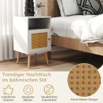 Rattan Nightstand with Storage and PE Rattan Decorated Door-White-2 Pack Rattan Nightstand with Storage and PE Rattan Decorated Door-White-2 Pack