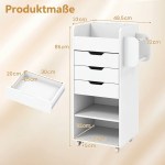 Rolling container with 3 drawers, 2 rolling rods & 3 compartments, craft trolley, 48.5 x 33.5 x 85.5 cm, white Rolling container with 3 drawers, 2 rolling rods & 3 compartments, craft trolley, 48.5 x 33.5 x 85.5 cm, white