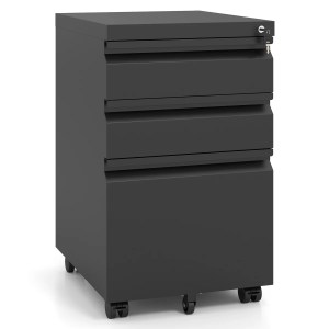 Office Pedestal, Rolling Cabinet with Brake, 3 Drawers, Lockable Metal Cabinet, A4 Hanging File Storage Box, Black Office Pedestal, Rolling Cabinet with Brake, 3 Drawers, Lockable Metal Cabinet, A4 Hanging File Storage Box, Black